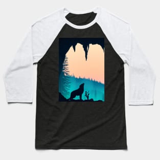 Wolf at Night Baseball T-Shirt